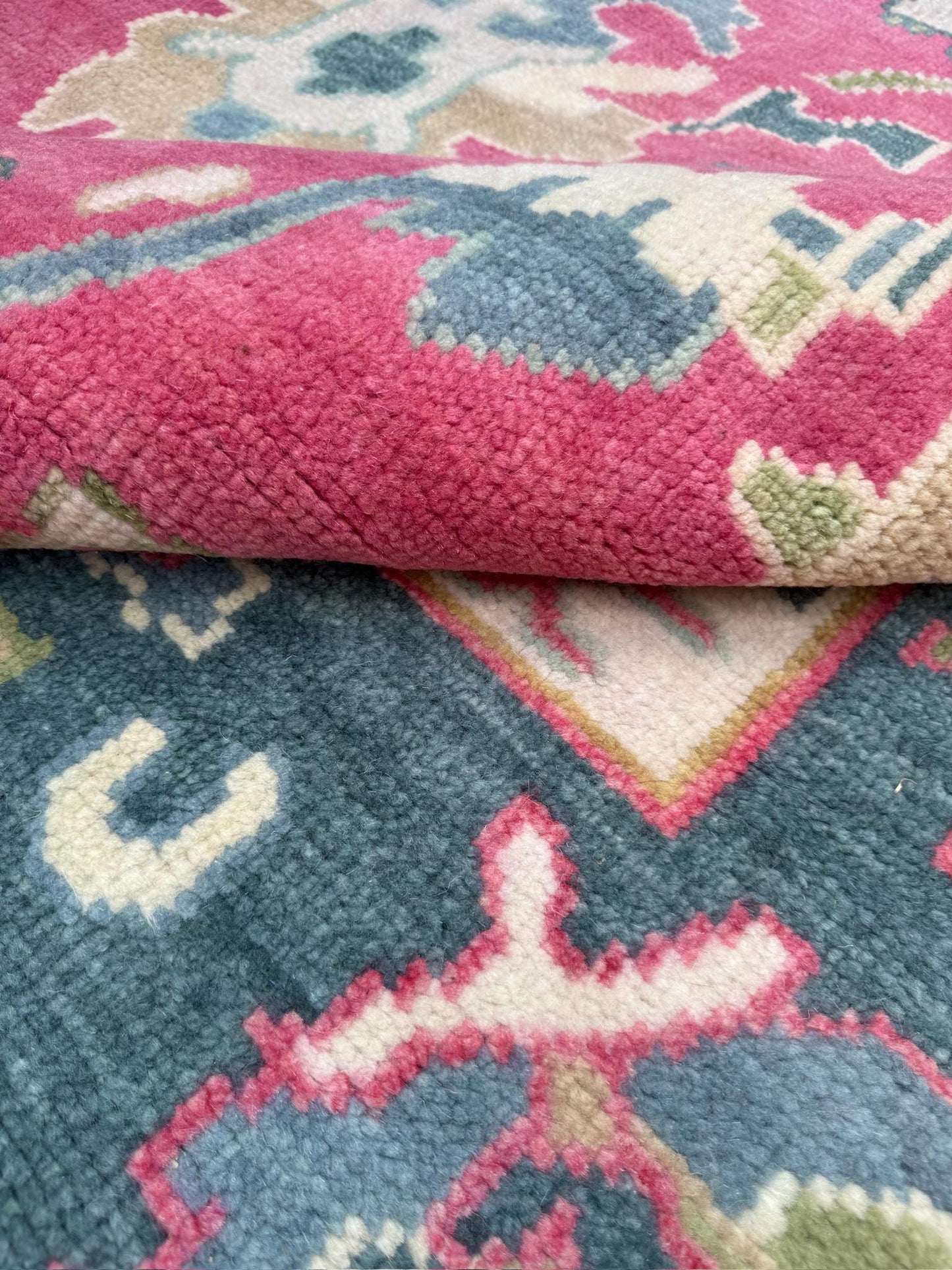 8x10 ft Pink Oushak Rug: Hand-Knotted Wool Turkish Boho Carpet