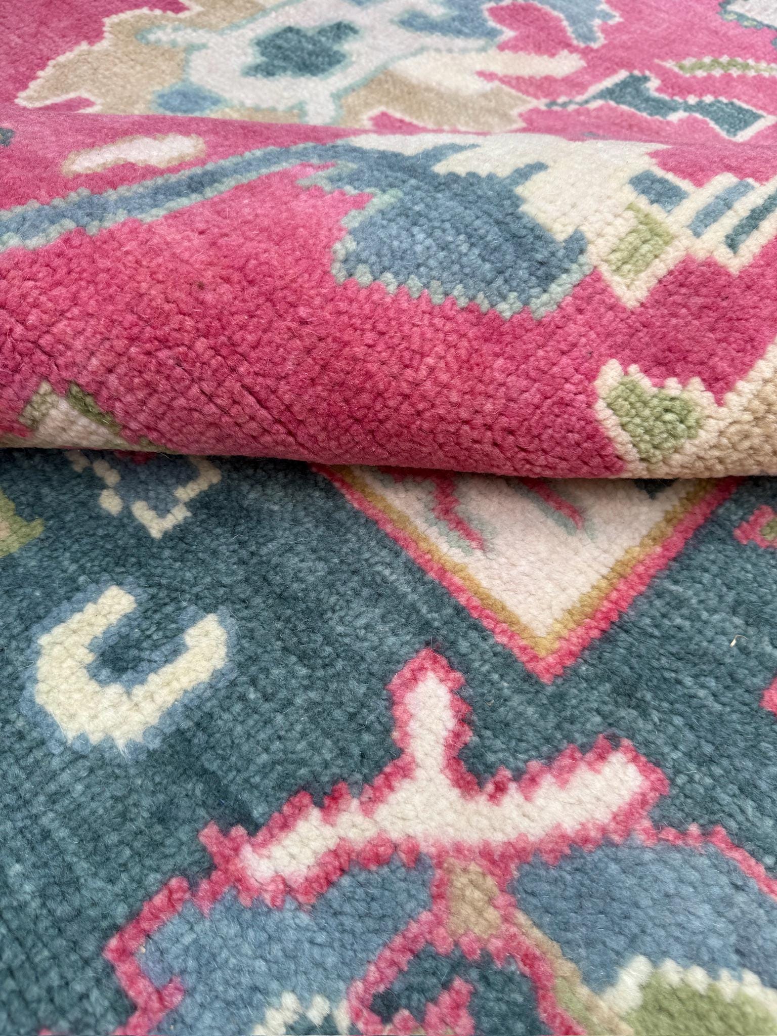 8x10 ft Pink Oushak Rug: Hand-Knotted Wool Turkish Boho Carpet
