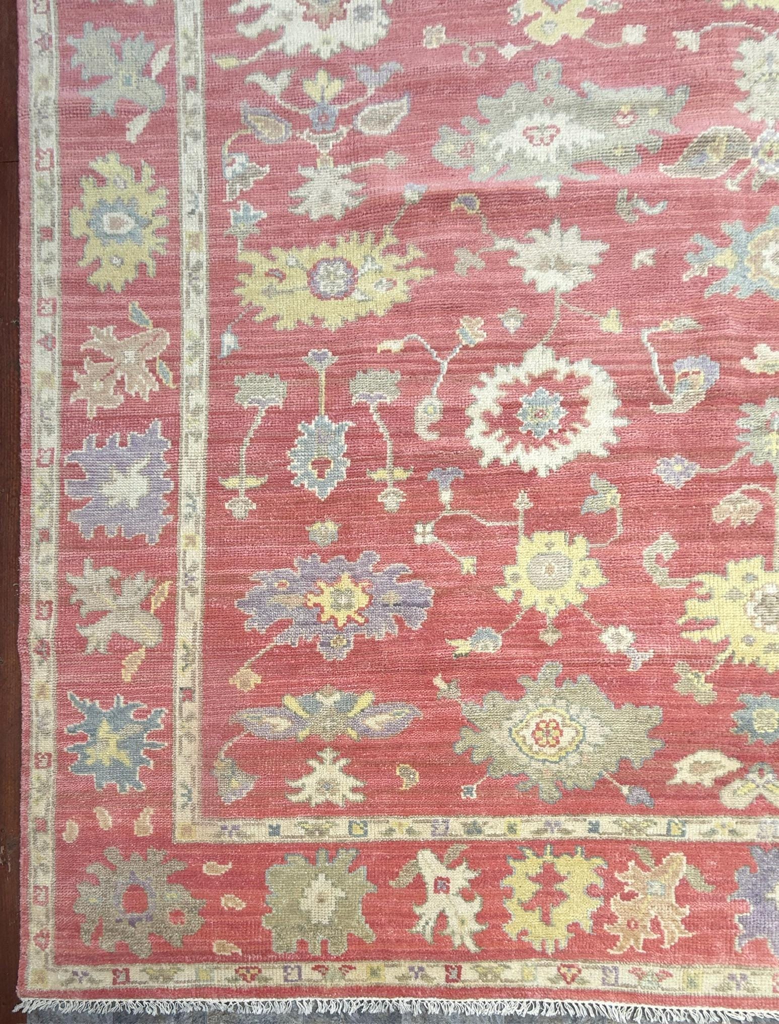 8x10 ft Handmade Turkish Oushak Wool Rug: Modern Bohemian Carpet