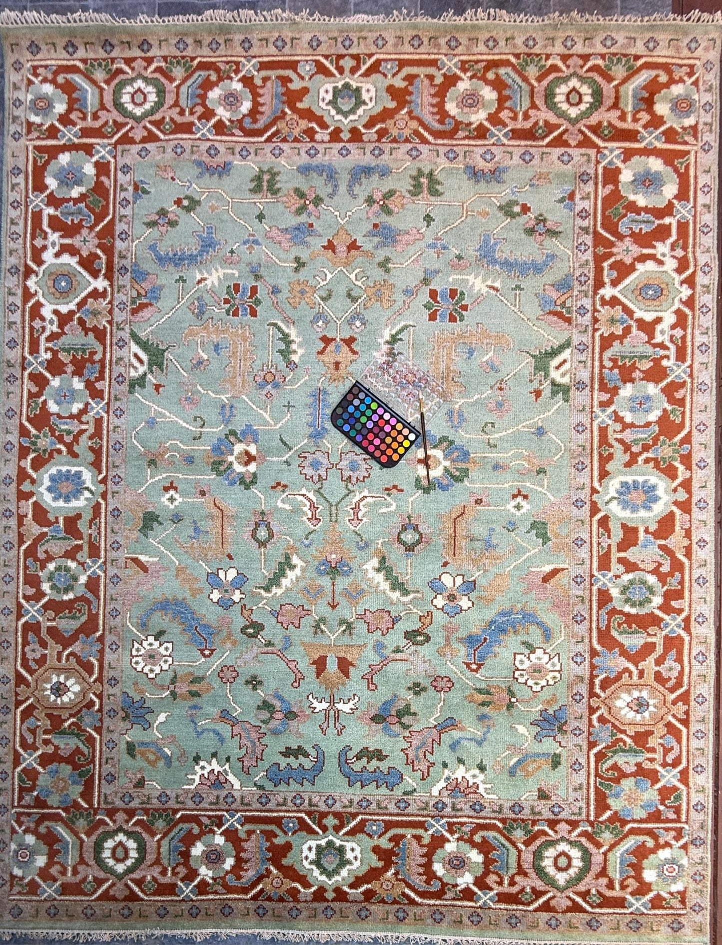 8x10 ft Hand-Knotted Heriz Wool Rug: Modern Geometric Carpet
