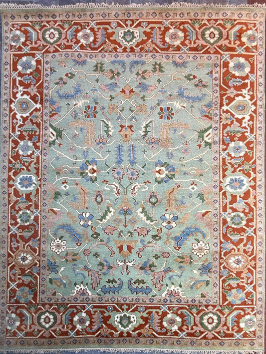8x10 ft Hand-Knotted Heriz Wool Rug: Modern Geometric Carpet
