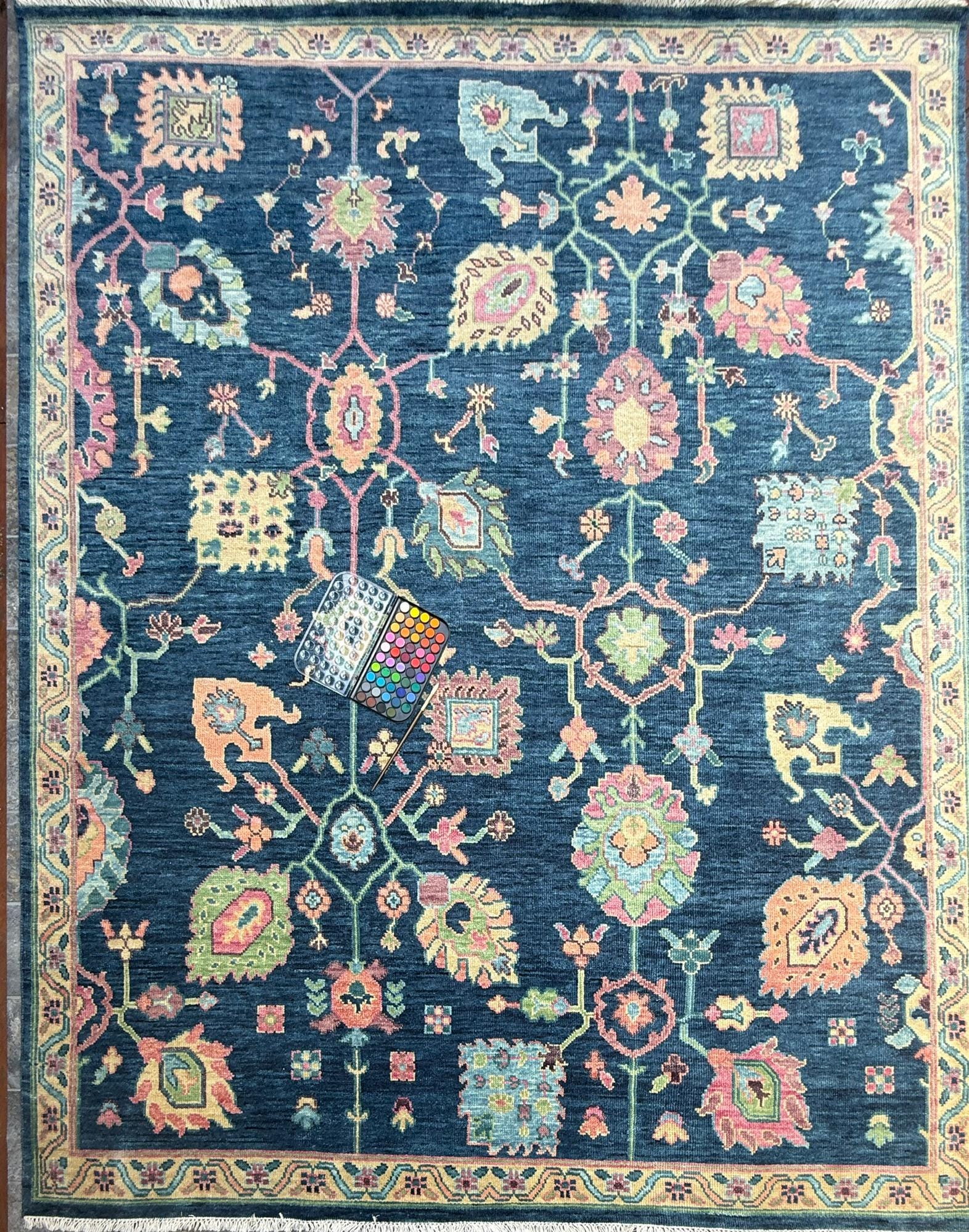 8x10 ft Oushak Rug: Hand-Knotted Wool Modern Boho Carpet