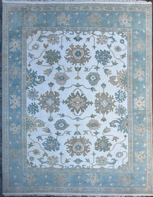 8x10 ft. Handmade Oushak Wool Rug: Modern Bohemian Carpet