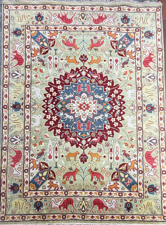 8x10 ft Hand-Knotted Oushak Wool Rug: Tree of Life Bohemian Carpet