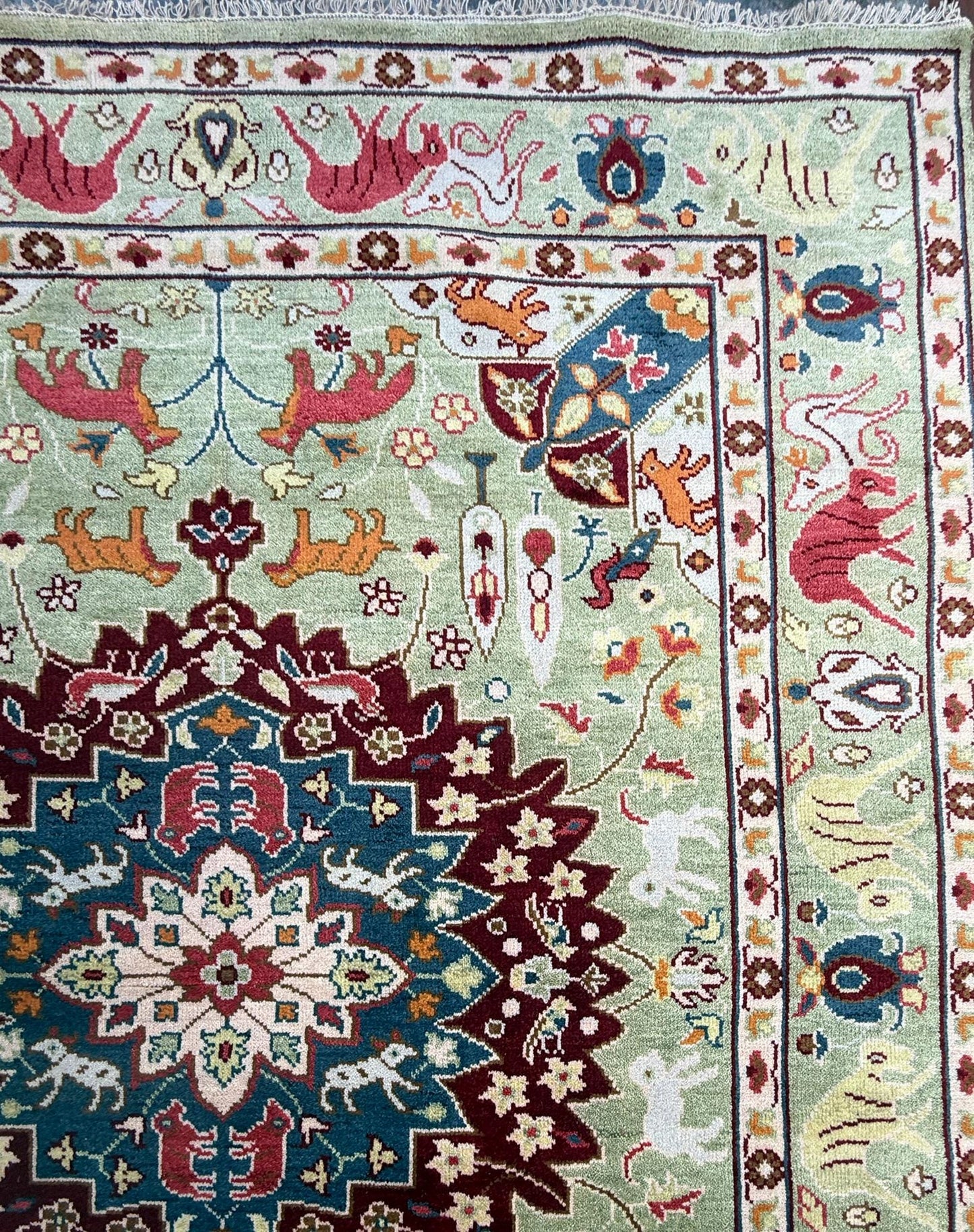 8x10 ft Hand-Knotted Oushak Wool Rug: Tree of Life Bohemian Carpet
