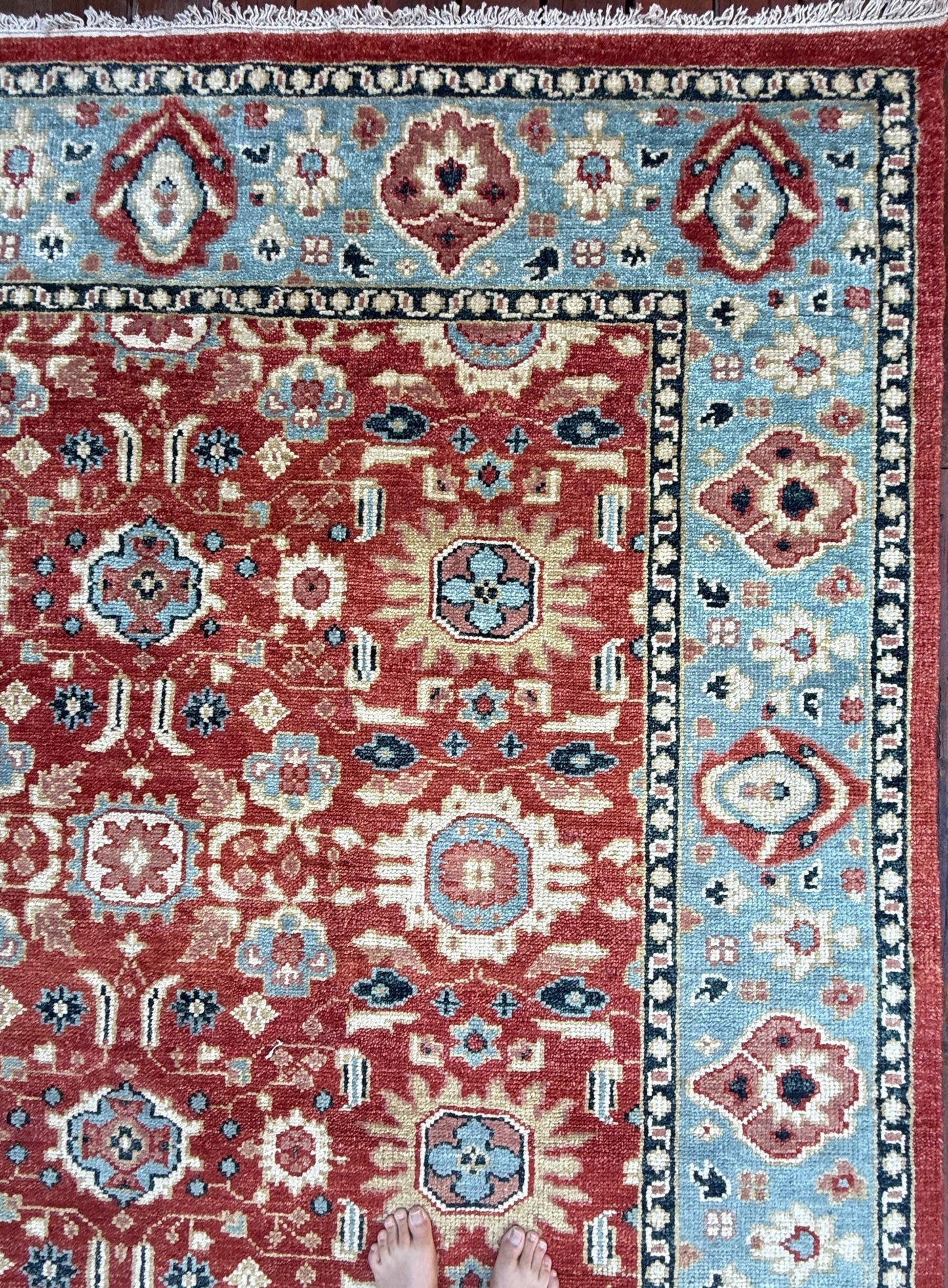 9x12 ft. Turkish Heriz Rug: Hand-Knotted Wool, Red & Blue Oushak Style