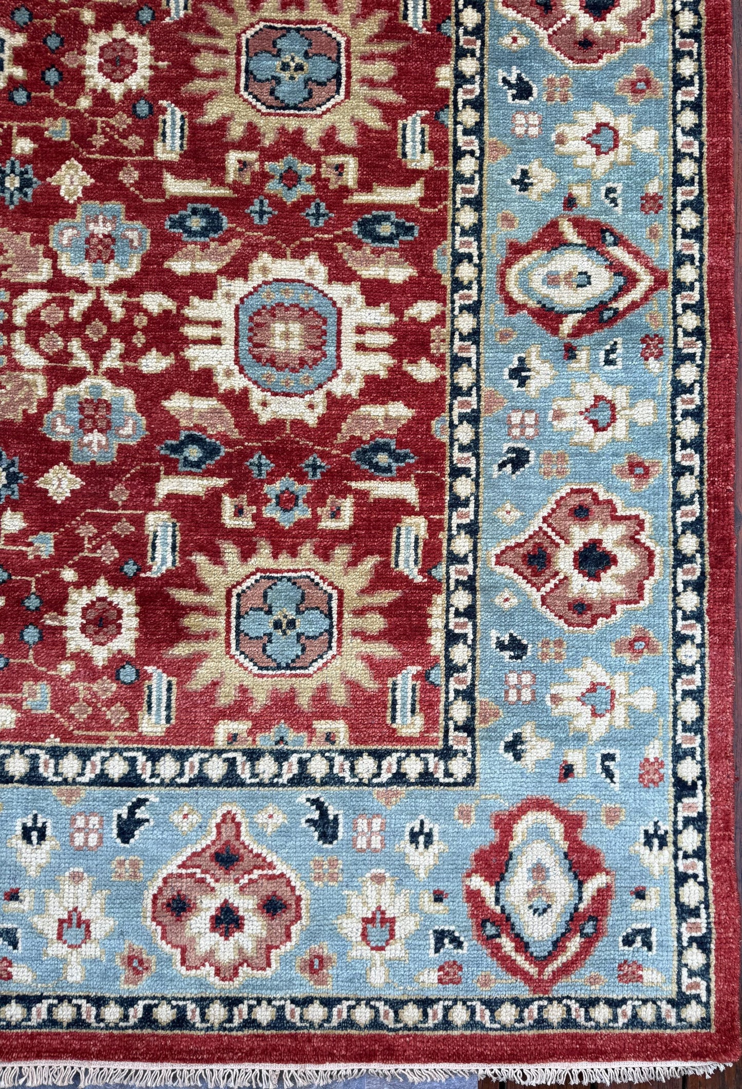 9x12 ft. Turkish Heriz Rug: Hand-Knotted Wool, Red & Blue Oushak Style