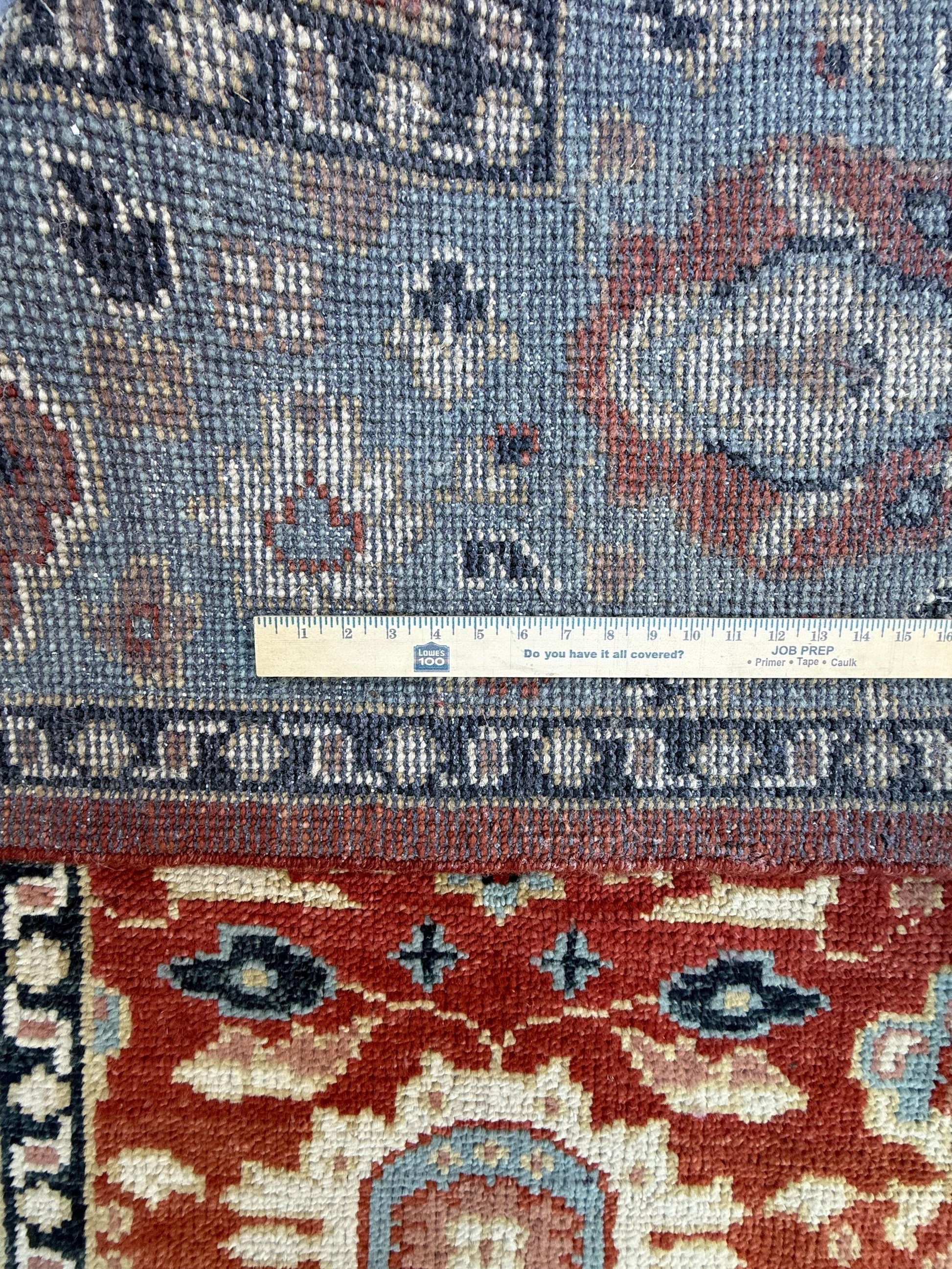 9x12 ft. Turkish Heriz Rug: Hand-Knotted Wool, Red & Blue Oushak Style