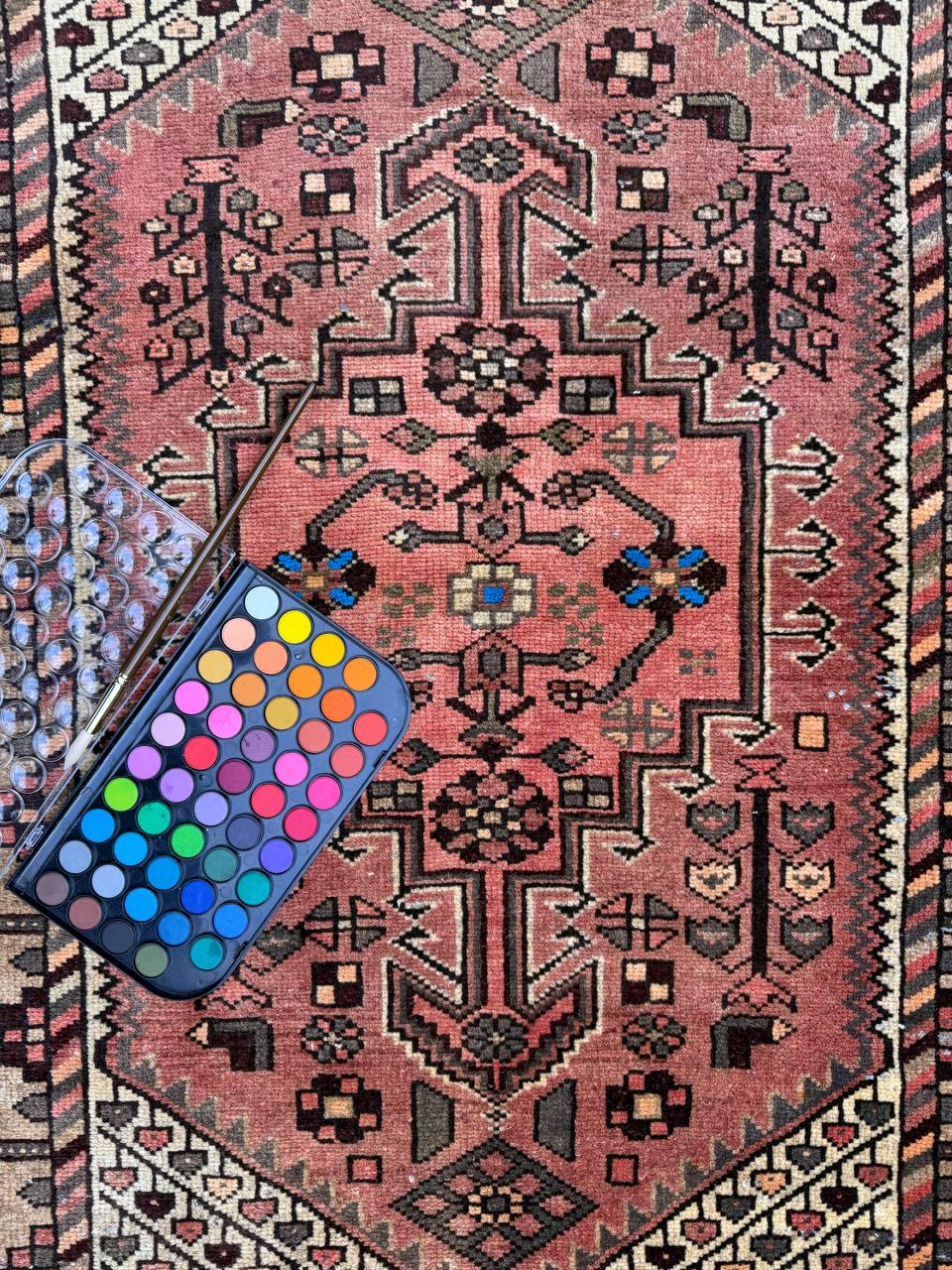 3x4 ft Geometric Village Rug, 1930s Vintage Hand Knotted Wool Carpet, Anatolian Oriental Small Area Rug
