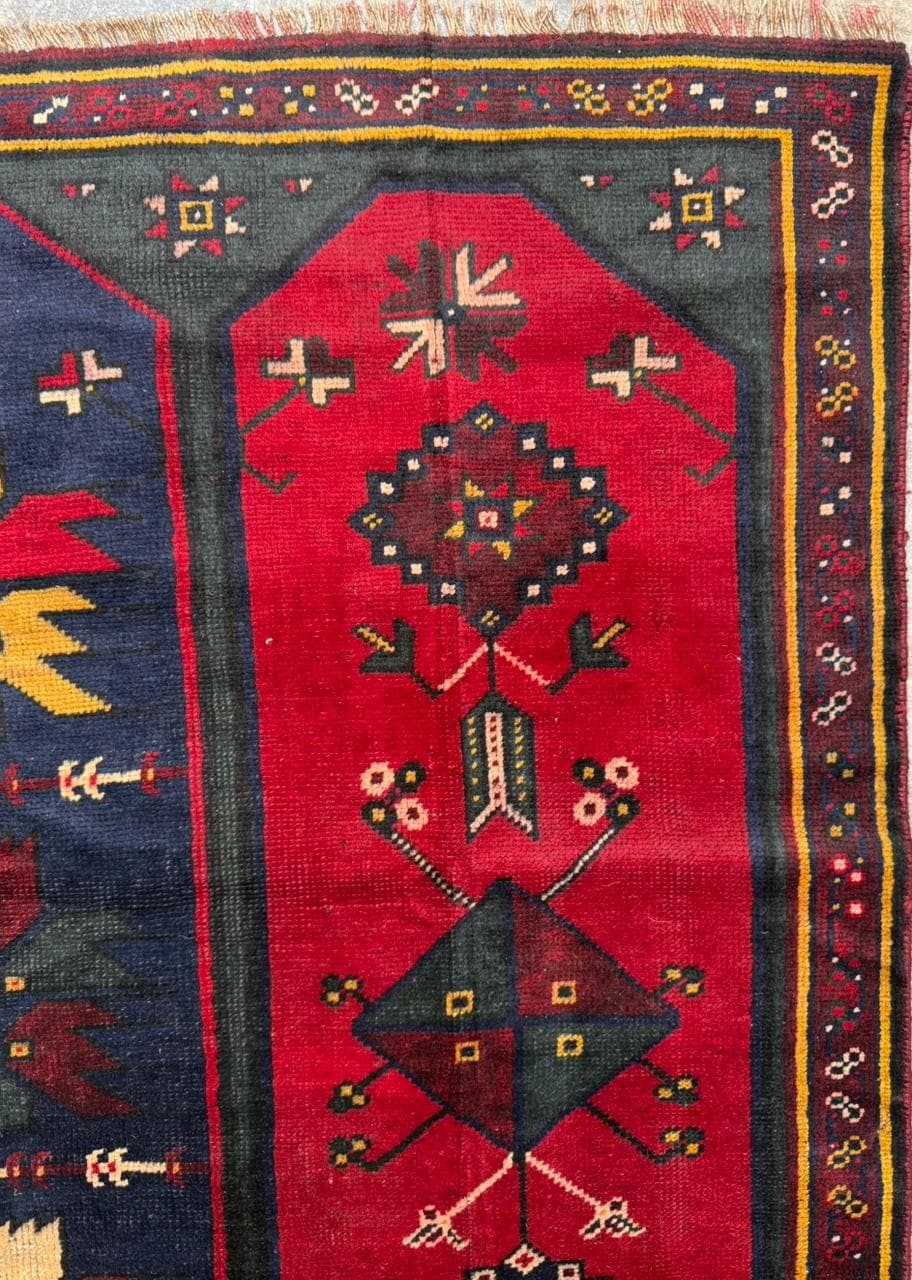 5x3 ft Vintage Caucasus Wool on Wool Rug, 1960s Hand Knotted Oriental Carpet, Small Area Tribal Geometric Village Accent
