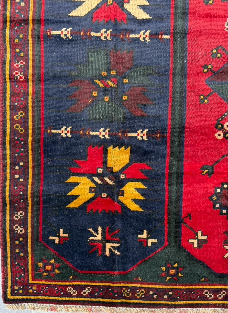 5x3 ft Vintage Caucasus Wool on Wool Rug, 1960s Hand Knotted Oriental Carpet, Small Area Tribal Geometric Village Accent
