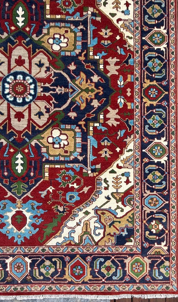 9x12 ft Heriz Rug: Hand-Knotted Wool Carpet, Contemporary Oriental Style