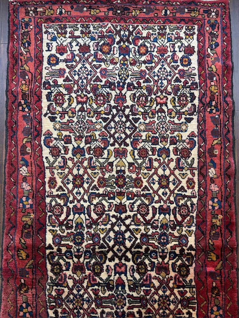 3x9 ft 1950s Vintage Anatolian Wool Runner Rug: Hand Knotted Wool Geometric Tribal Carpet, Village Hallway Rug