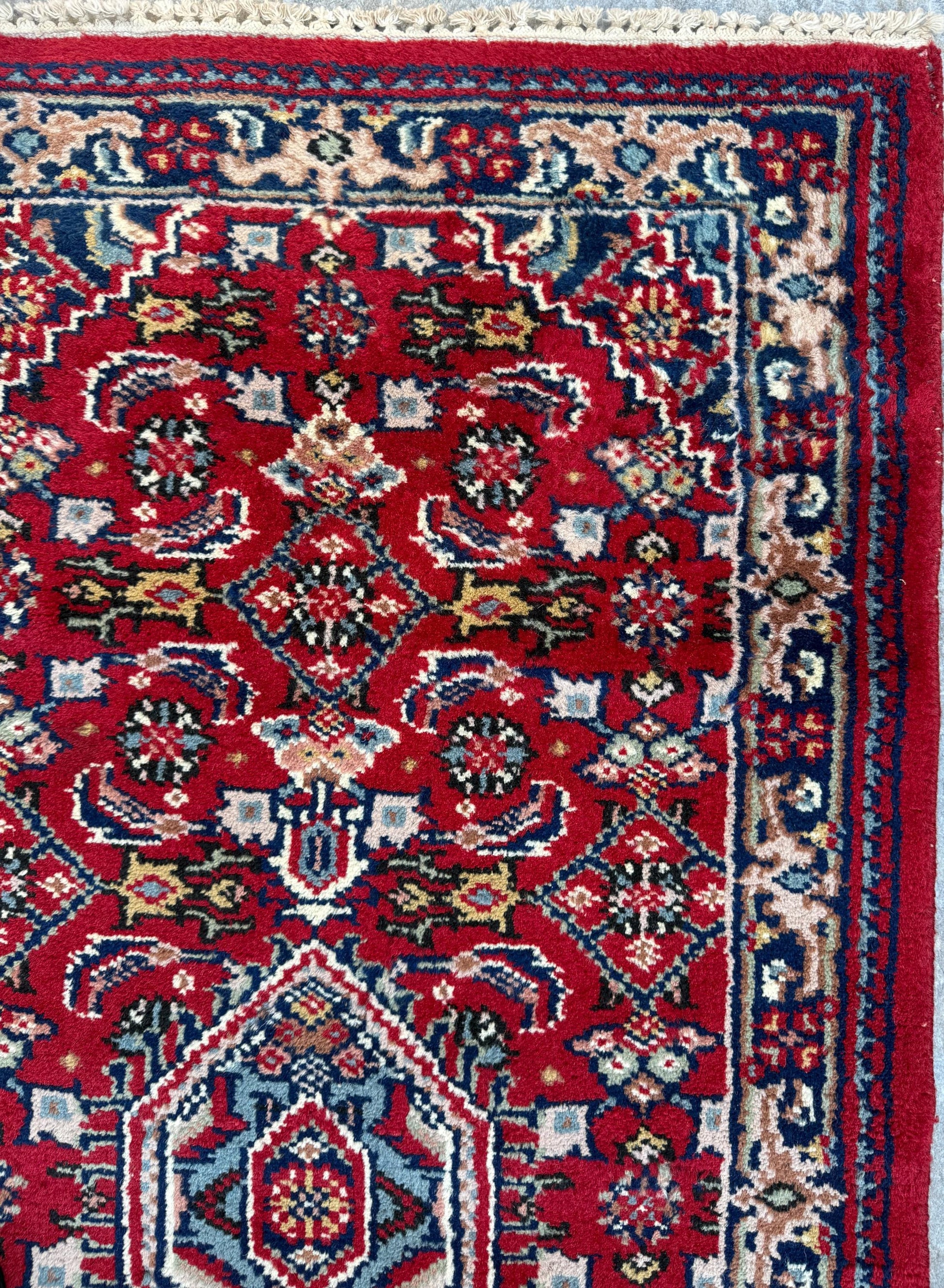 4.9x2.7 ft Vintage Hand Knotted Wool Rug: Bijour Tribal Design