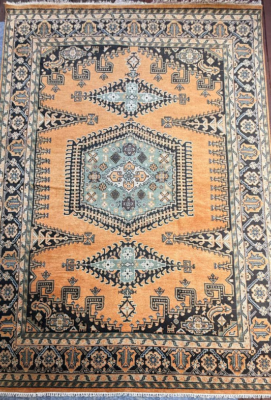 9x12 ft Heriz Wool Rug: Hand Knotted Bold Living Room Carpet