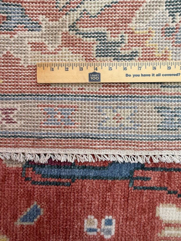 6x9 ft Hand Knotted Oushak Wool Rug: Vintage Style Bohemian Carpet