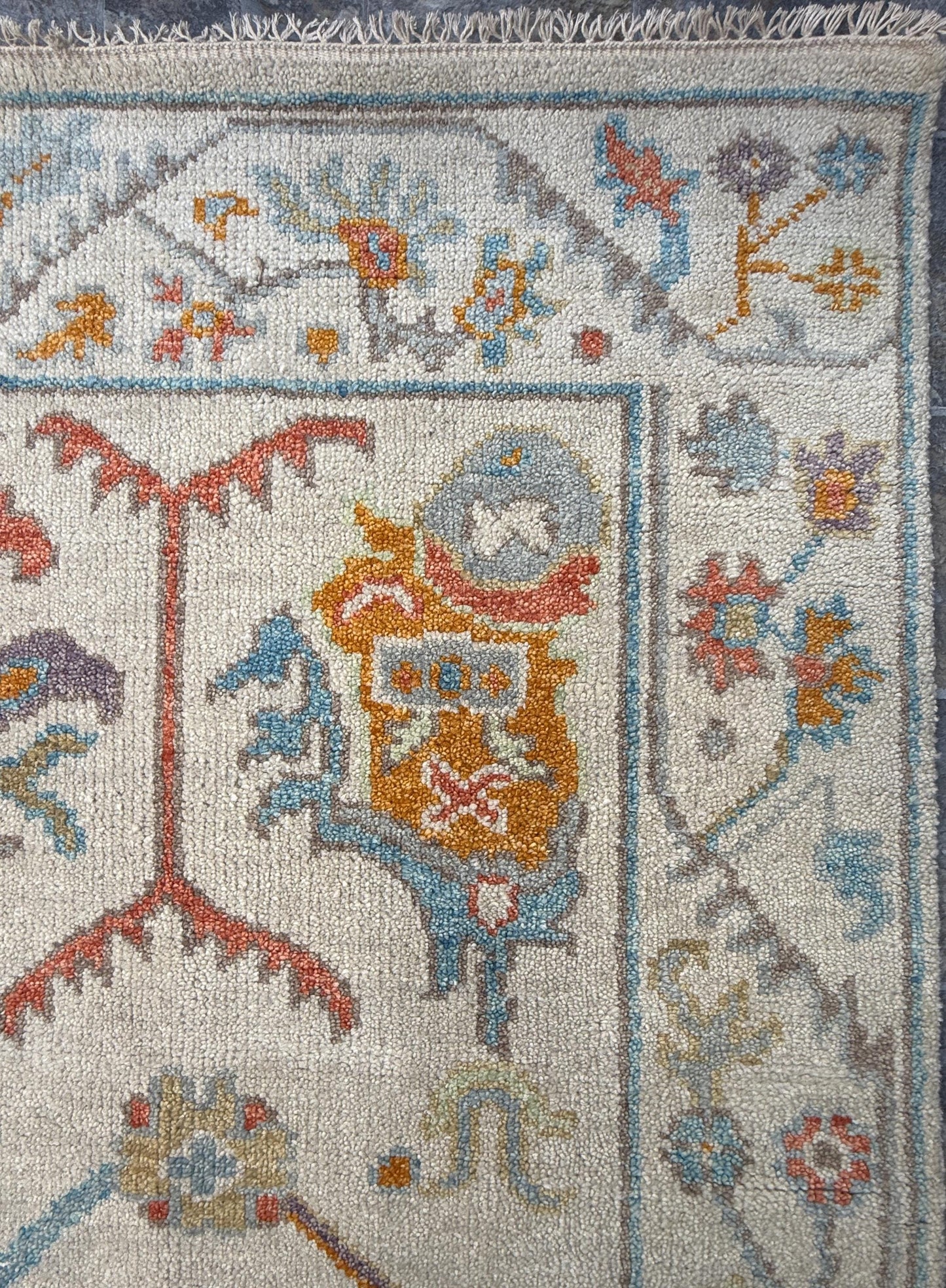 6x9 ft Pastel Oushak Hand Knotted Rug: Beige Wool Bohemian Carpet