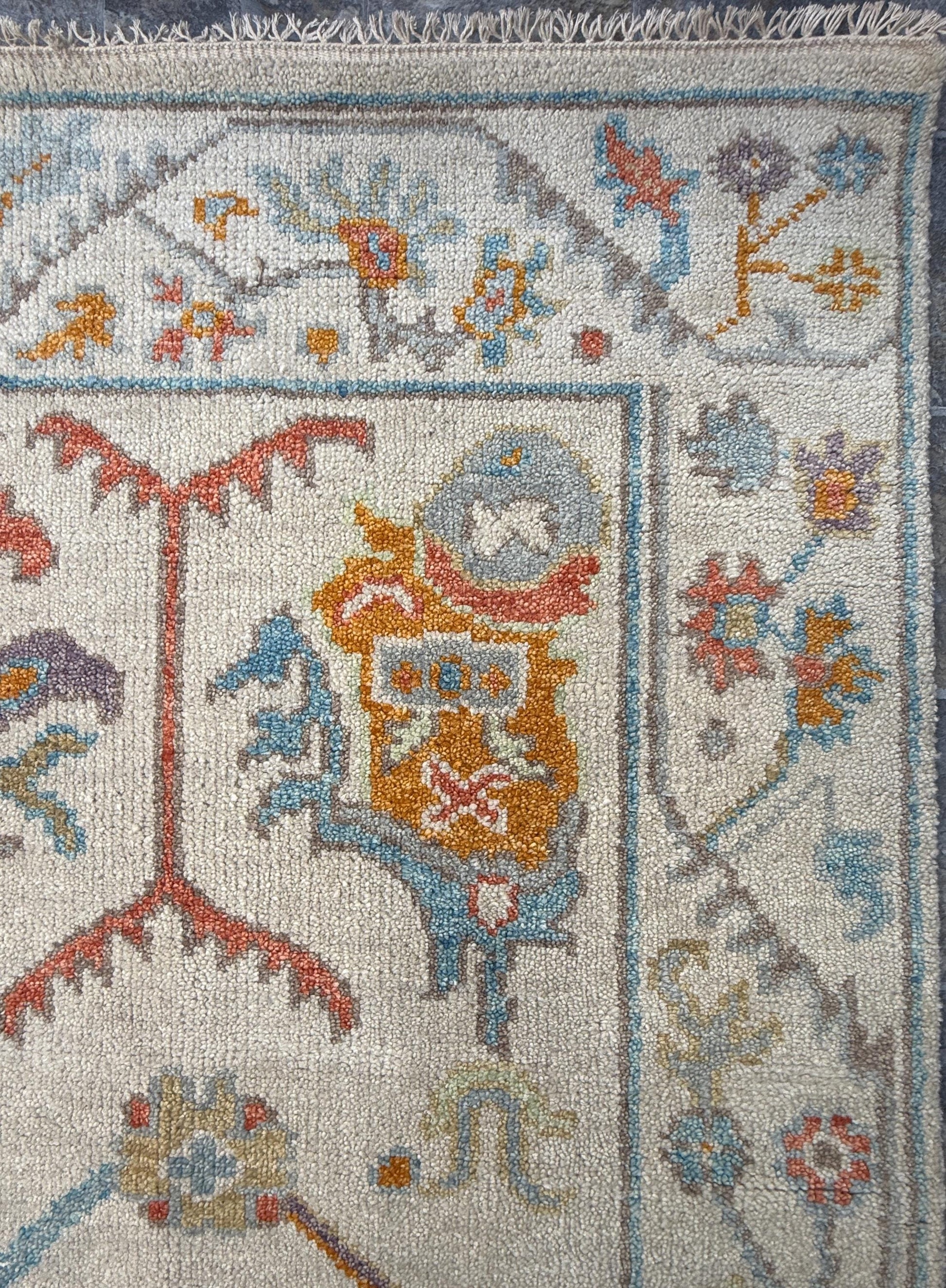 6x9 ft Pastel Oushak Hand Knotted Rug: Beige Wool Bohemian Carpet