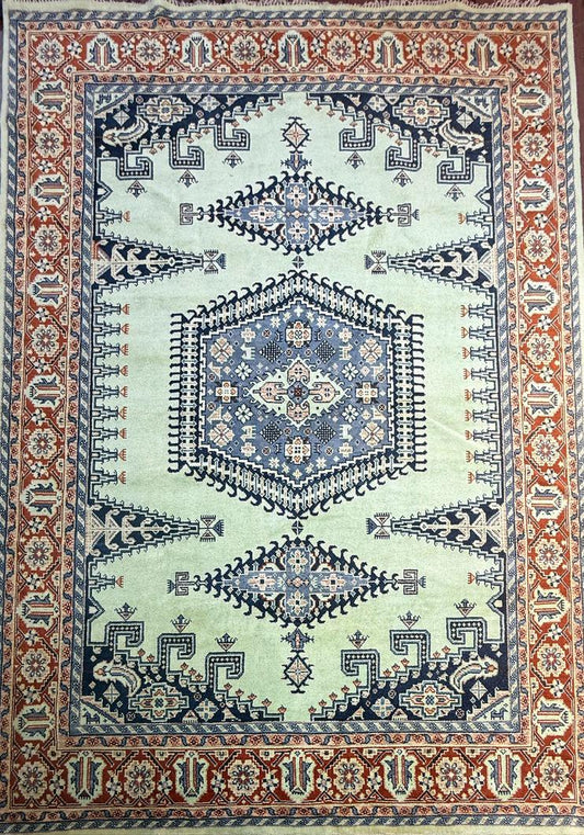 9x12 ft Heriz Modern Rug: Hand Knotted Boho Wool Carpet