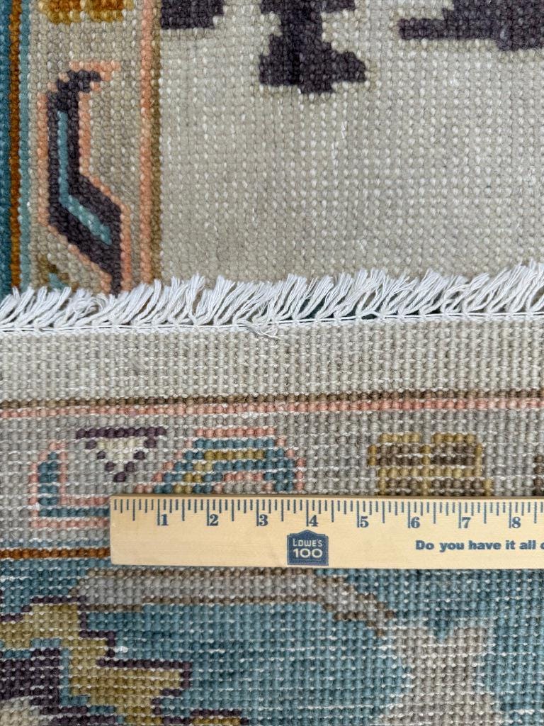 9x12 ft Handmade Oushak Rug: Modern Bohemian Wool Carpet