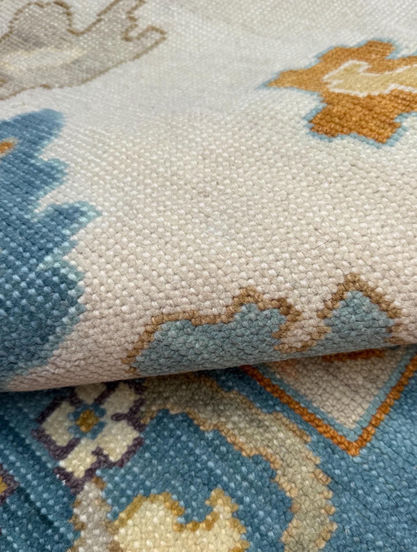 9x12 ft Handmade Oushak Rug: Modern Bohemian Wool Carpet