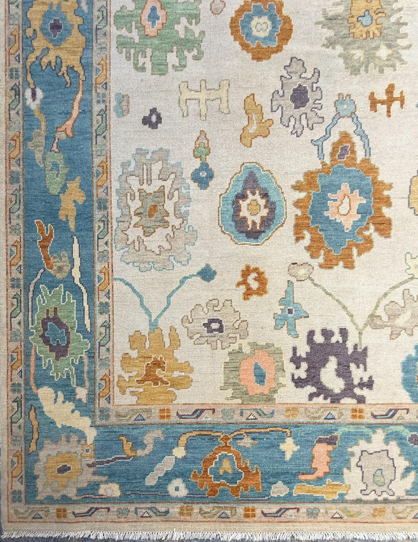 9x12 ft Handmade Oushak Rug: Modern Bohemian Wool Carpet