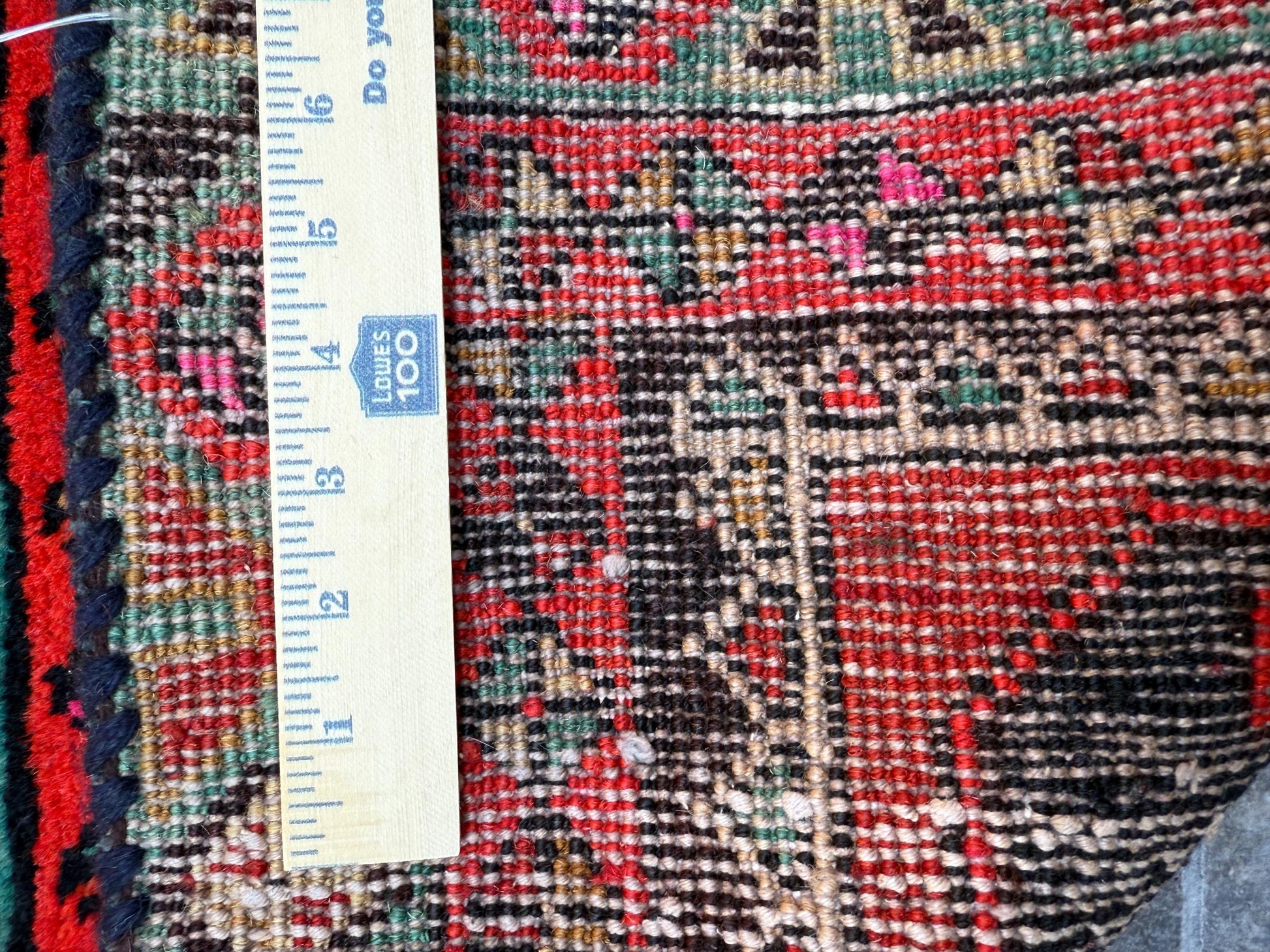 1x3 ft 1930s Village Rug: Hand Knotted Wool Geometric Accent