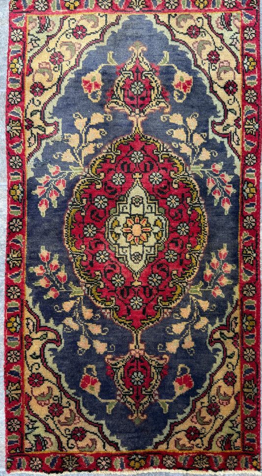 2x3.9 ft Vintage Village Rug: Hand-Knotted Wool Anatolian Carpet