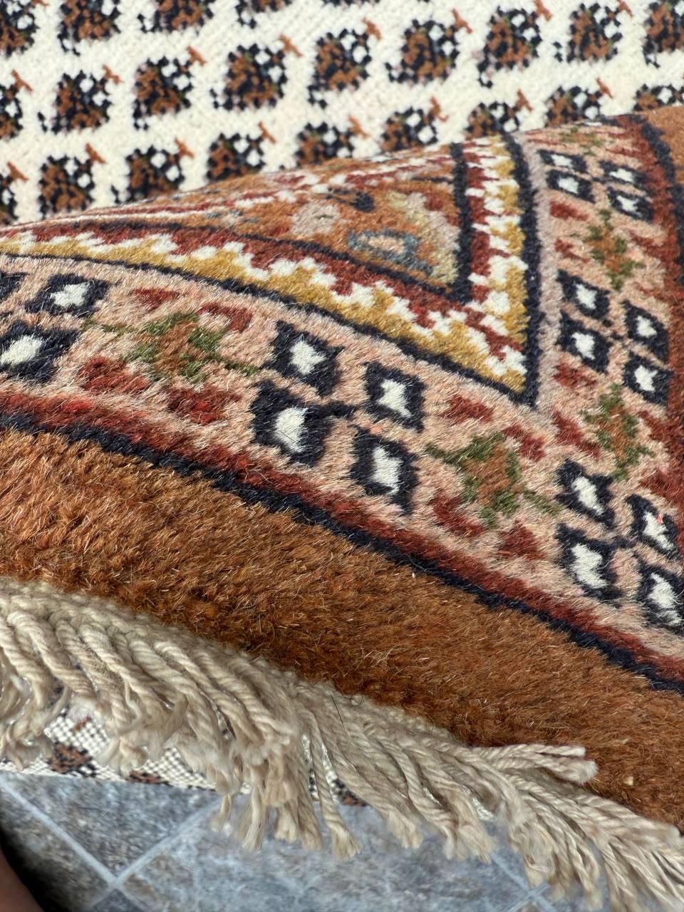 6x4 ft Badam Gul Mir 1990s Vintage Wool Rug: Hand Knotted Oriental Carpet, Geometric Tribal Area Accent