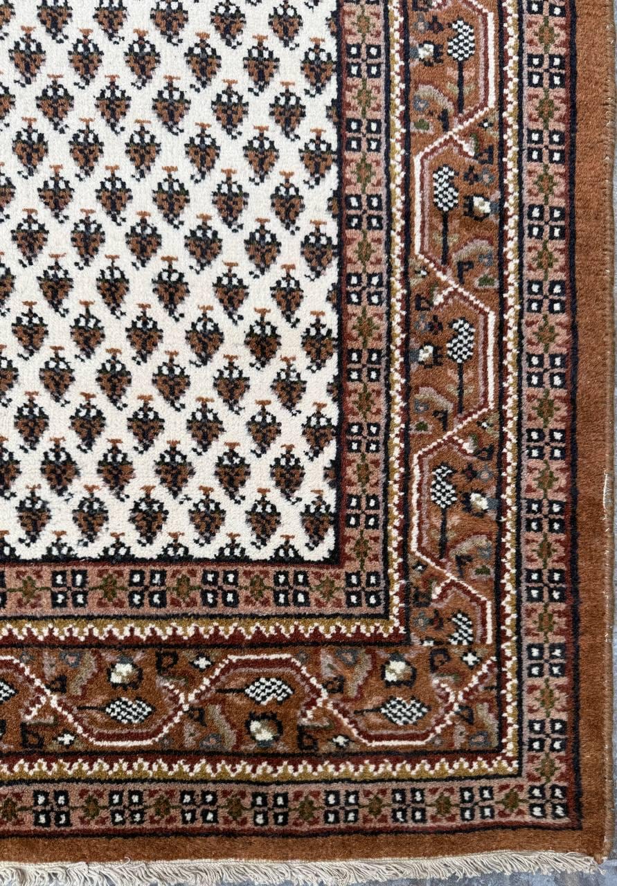 6x4 ft Badam Gul Mir 1990s Vintage Wool Rug: Hand Knotted Oriental Carpet, Geometric Tribal Area Accent