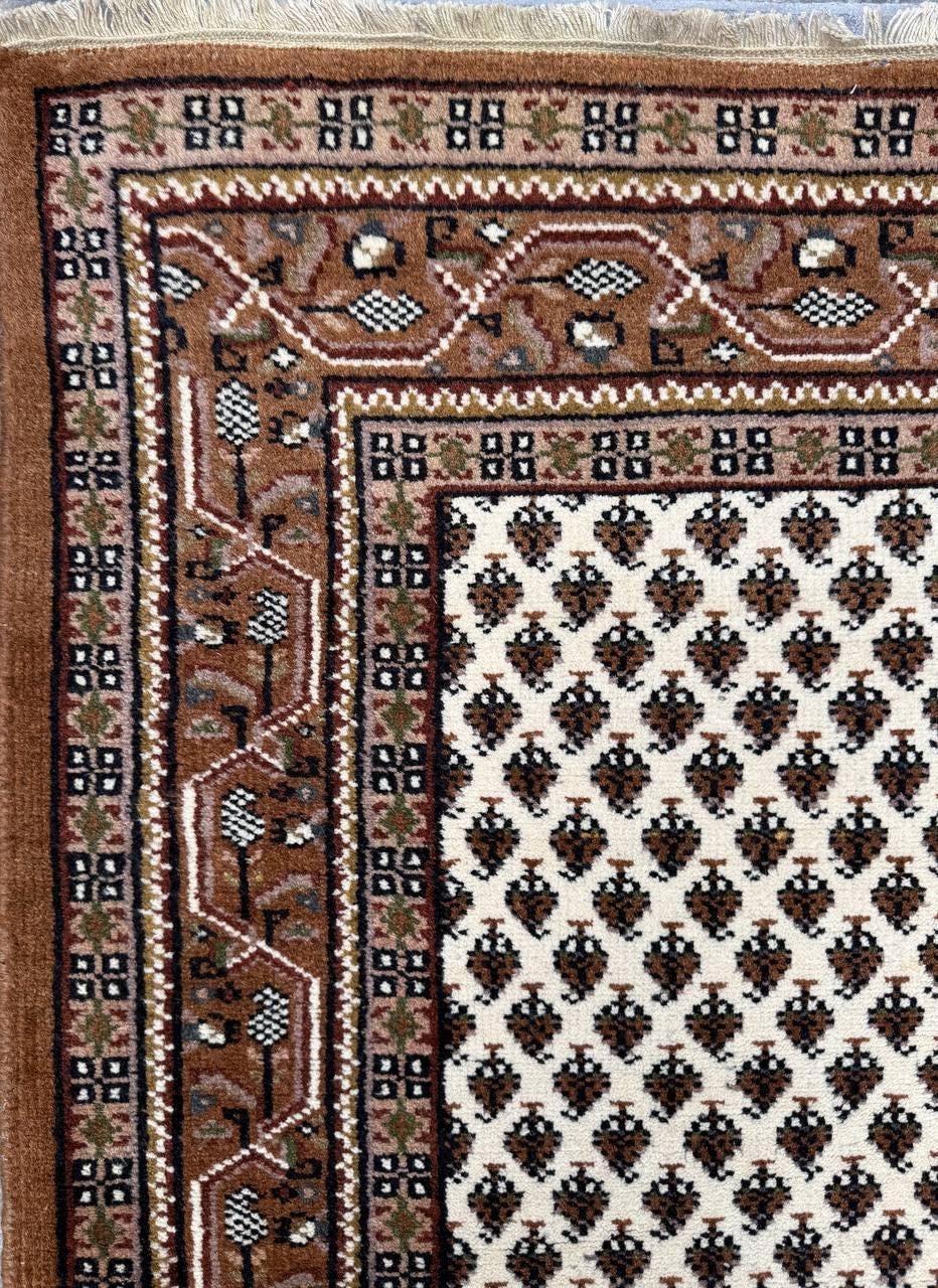 6x4 ft Badam Gul Mir 1990s Vintage Wool Rug: Hand Knotted Oriental Carpet, Geometric Tribal Area Accent