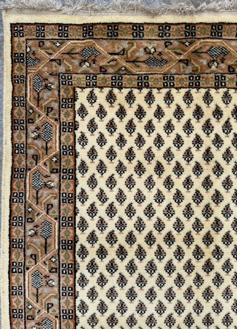 5.4x3 ft Badam Gul Mir 1990s Vintage Wool Rug: Hand Knotted Oriental Carpet, Small Geometric Tribal Area Rug