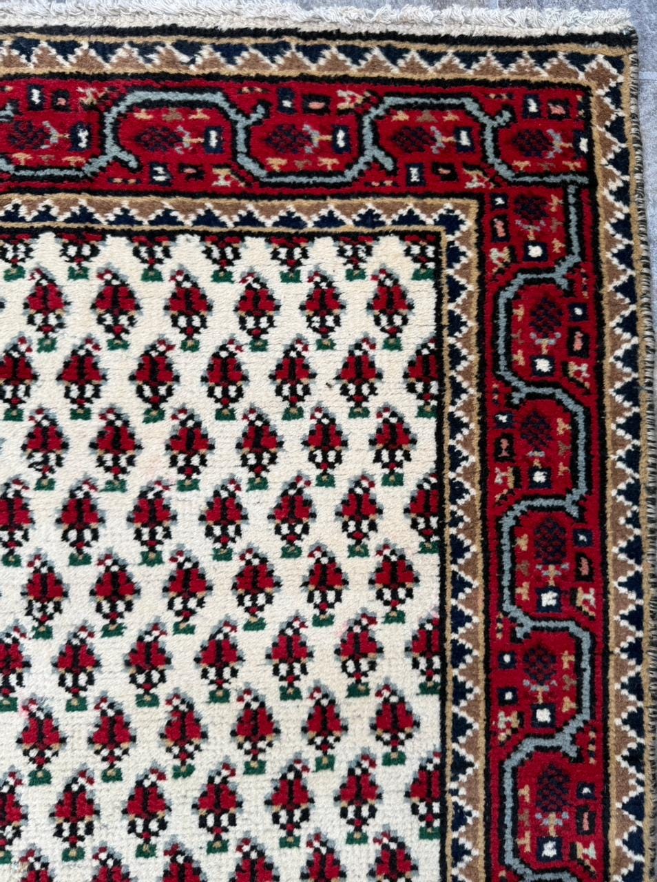 5.1x2.11 ft Badam Gul Mir Wool Rug: 1980s Vintage Hand Knotted Oriental Carpet, Small Geometric Tribal Area Rug