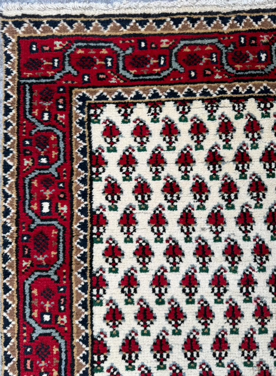 5.1x2.11 ft Badam Gul Mir Wool Rug: 1980s Vintage Hand Knotted Oriental Carpet, Small Geometric Tribal Area Rug