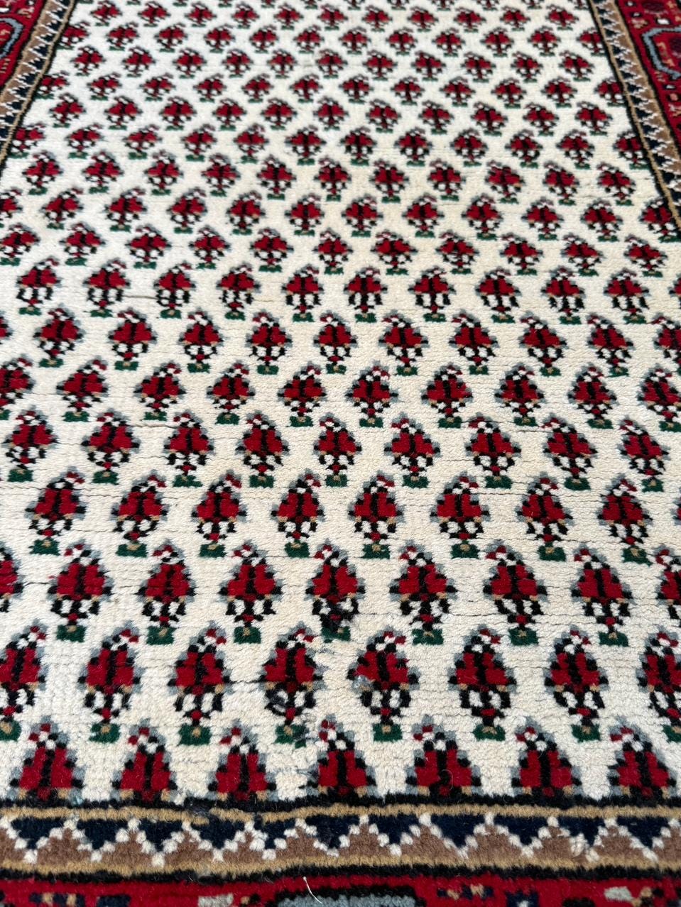 5.1x2.11 ft Badam Gul Mir Wool Rug: 1980s Vintage Hand Knotted Oriental Carpet, Small Geometric Tribal Area Rug