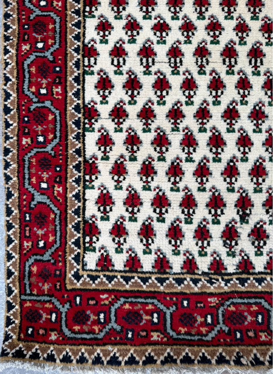 5.1x2.11 ft Badam Gul Mir Wool Rug: 1980s Vintage Hand Knotted Oriental Carpet, Small Geometric Tribal Area Rug