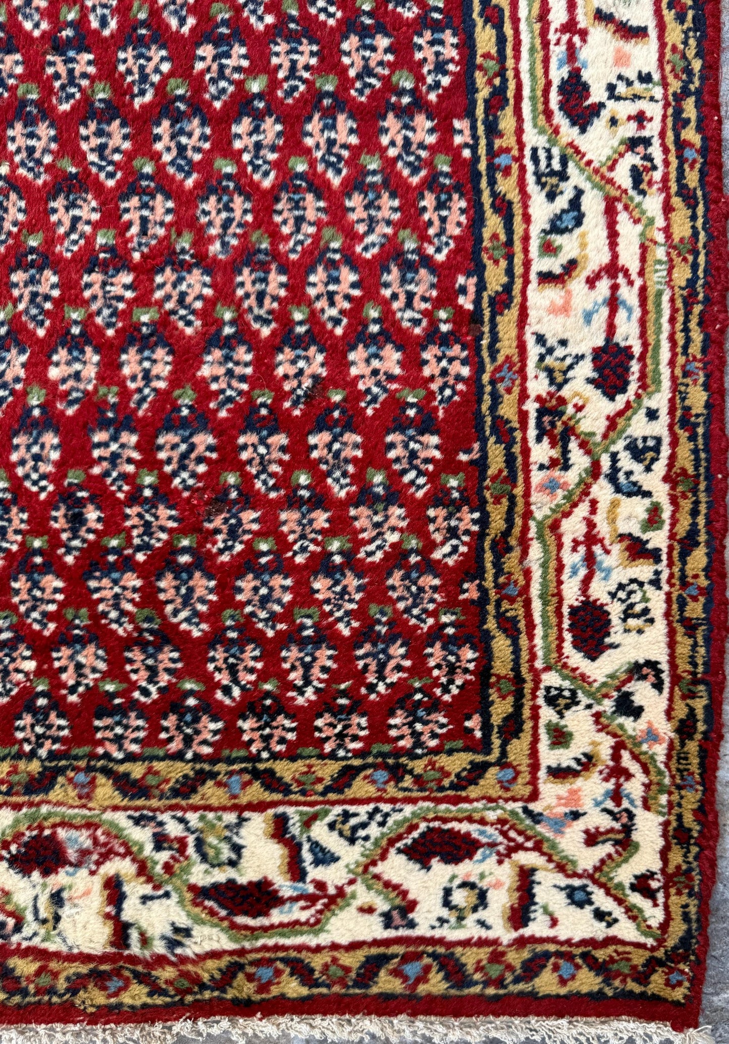 4.3x2.2 ft Vintage 1980s Badam Gul Mir Rug: Hand Knotted Wool Oriental Carpet, Small Geometric Tribal Accent