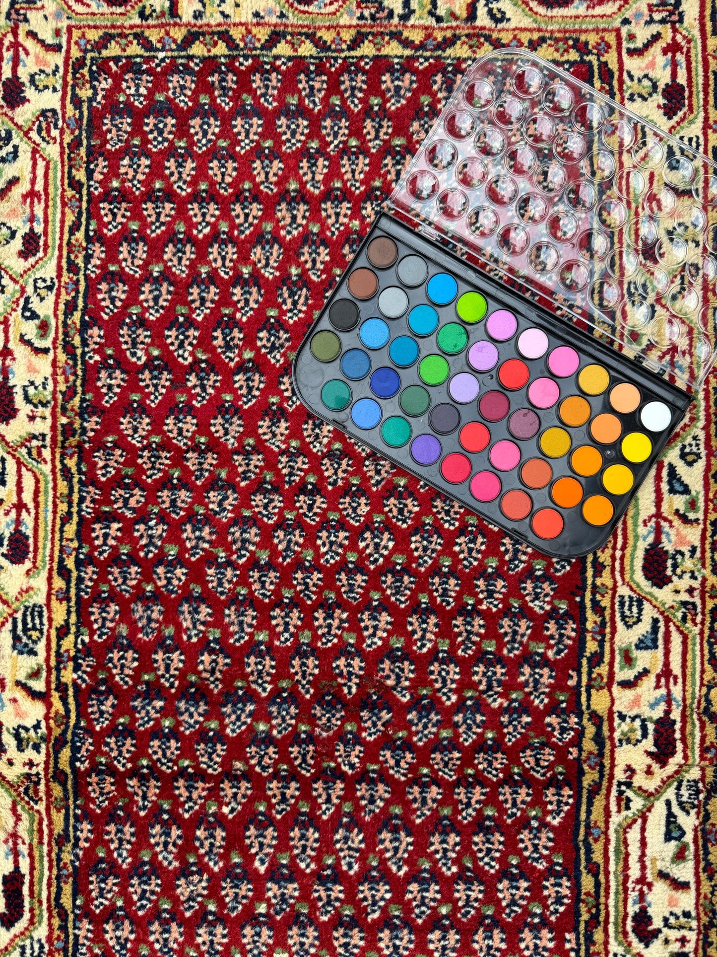 4.3x2.2 ft Vintage 1980s Badam Gul Mir Rug: Hand Knotted Wool Oriental Carpet, Small Geometric Tribal Accent