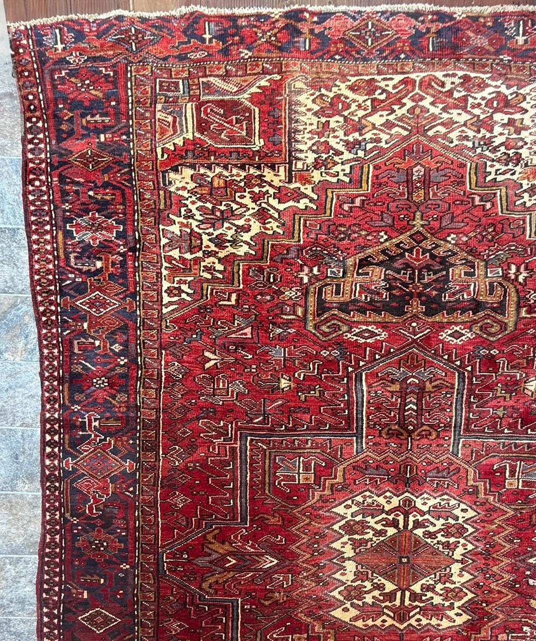 9x12.5 ft Tribal Anatolian Geometric 1930s Vintage Rug: Hand Knotted Wool Carpet, Oriental Large Area Rug