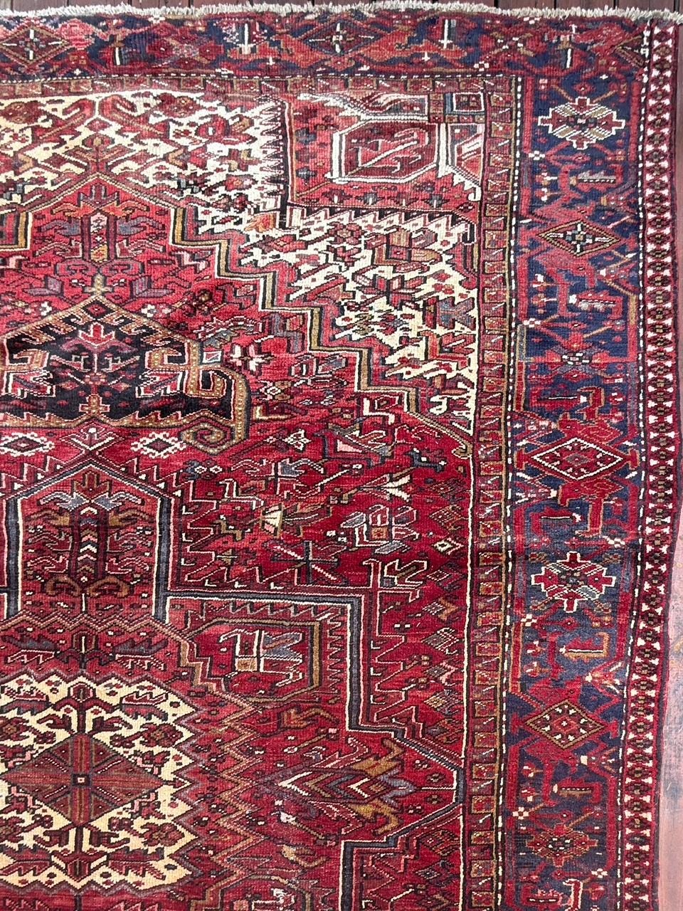9x12.5 ft Tribal Anatolian Geometric 1930s Vintage Rug: Hand Knotted Wool Carpet, Oriental Large Area Rug