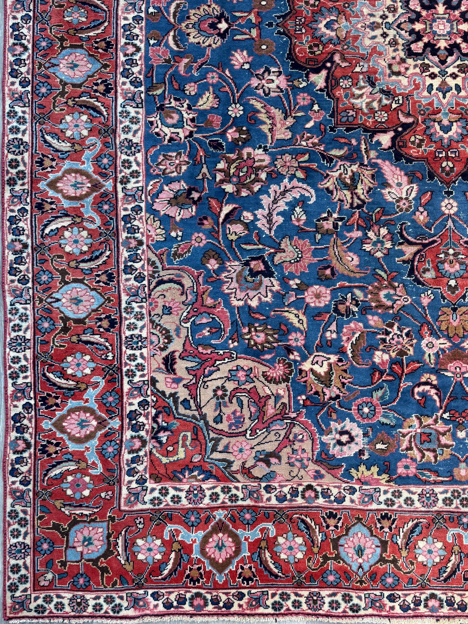 8x10 ft Signed 1950s Vintage Rug: Hand-Knotted Wool, Bohemian Royal Design