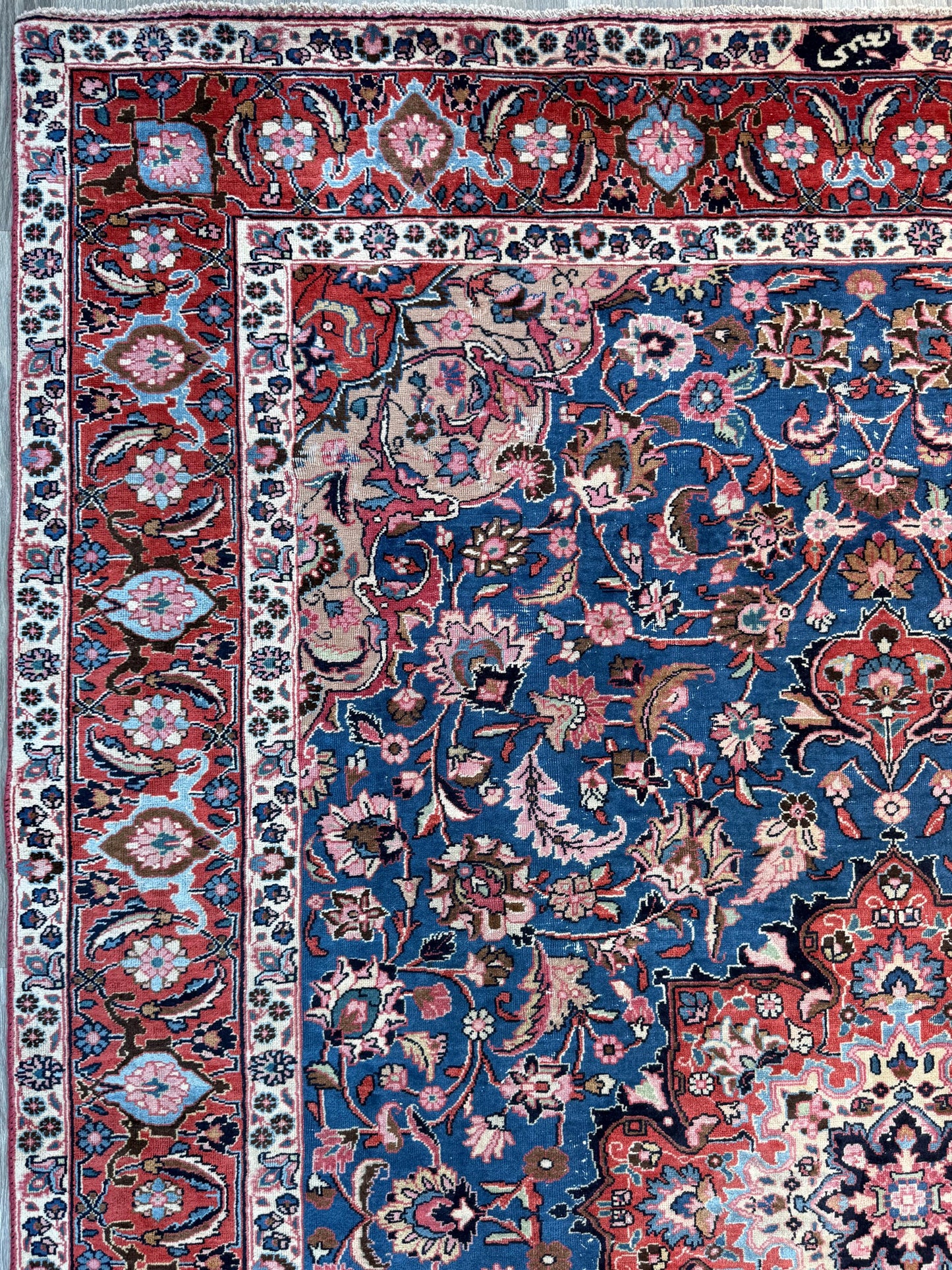 8x10 ft Signed 1950s Vintage Rug: Hand-Knotted Wool, Bohemian Royal Design