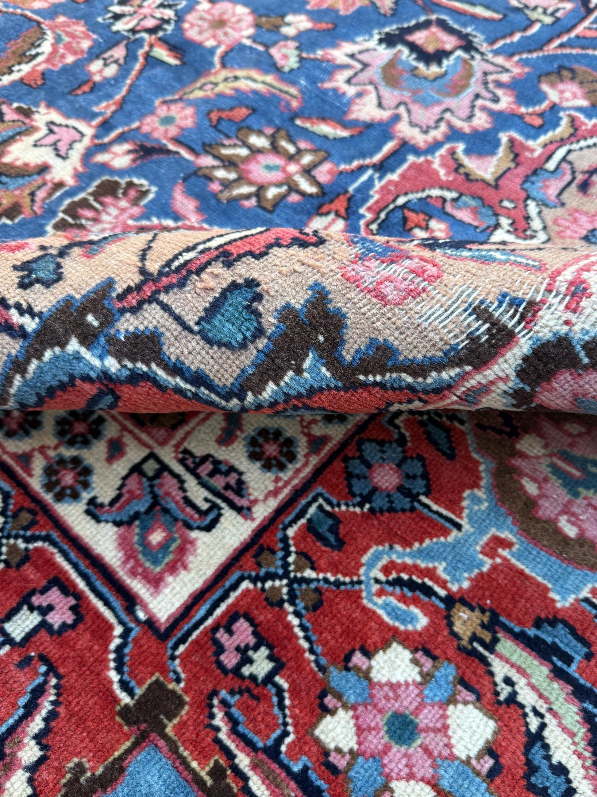 8x10 ft Signed 1950s Vintage Rug: Hand-Knotted Wool, Bohemian Royal Design