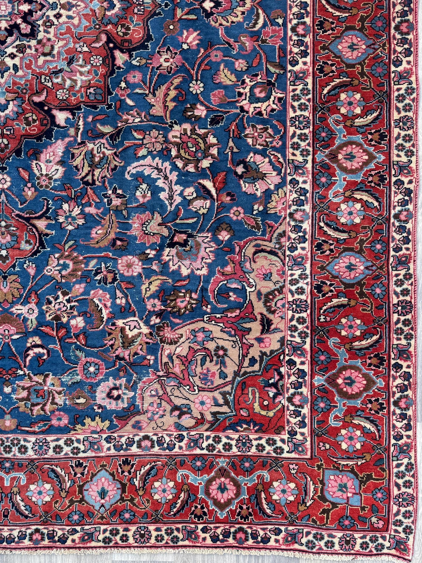 8x10 ft Signed 1950s Vintage Rug: Hand-Knotted Wool, Bohemian Royal Design
