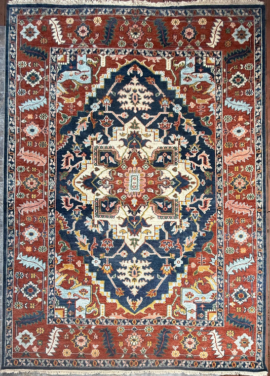 9x12 ft Serapi Heriz Rug: Hand Knotted Wool Carpet, Vibrant Color Geometric Oriental Large Area Rug