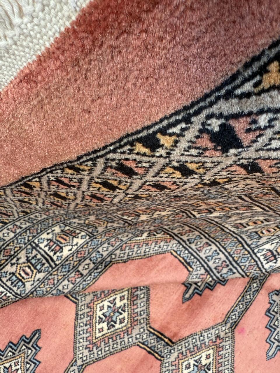 8x6 ft Pakistani Bokhara Jhaldar Rug, 1990s Vintage Hand Knotted Wool Oriental Carpet, Geometric Tribal Area Rug