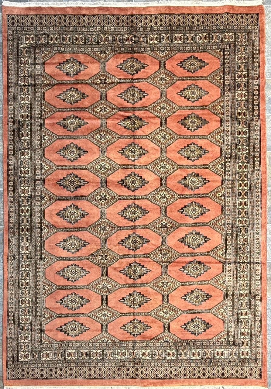 8x6 ft Pakistani Bokhara Jhaldar Rug, 1990s Vintage Hand Knotted Wool Oriental Carpet, Geometric Tribal Area Rug