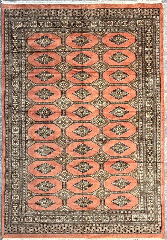 8x6 ft Pakistani Bokhara Jhaldar Rug, 1990s Vintage Hand Knotted Wool Oriental Carpet, Geometric Tribal Area Rug