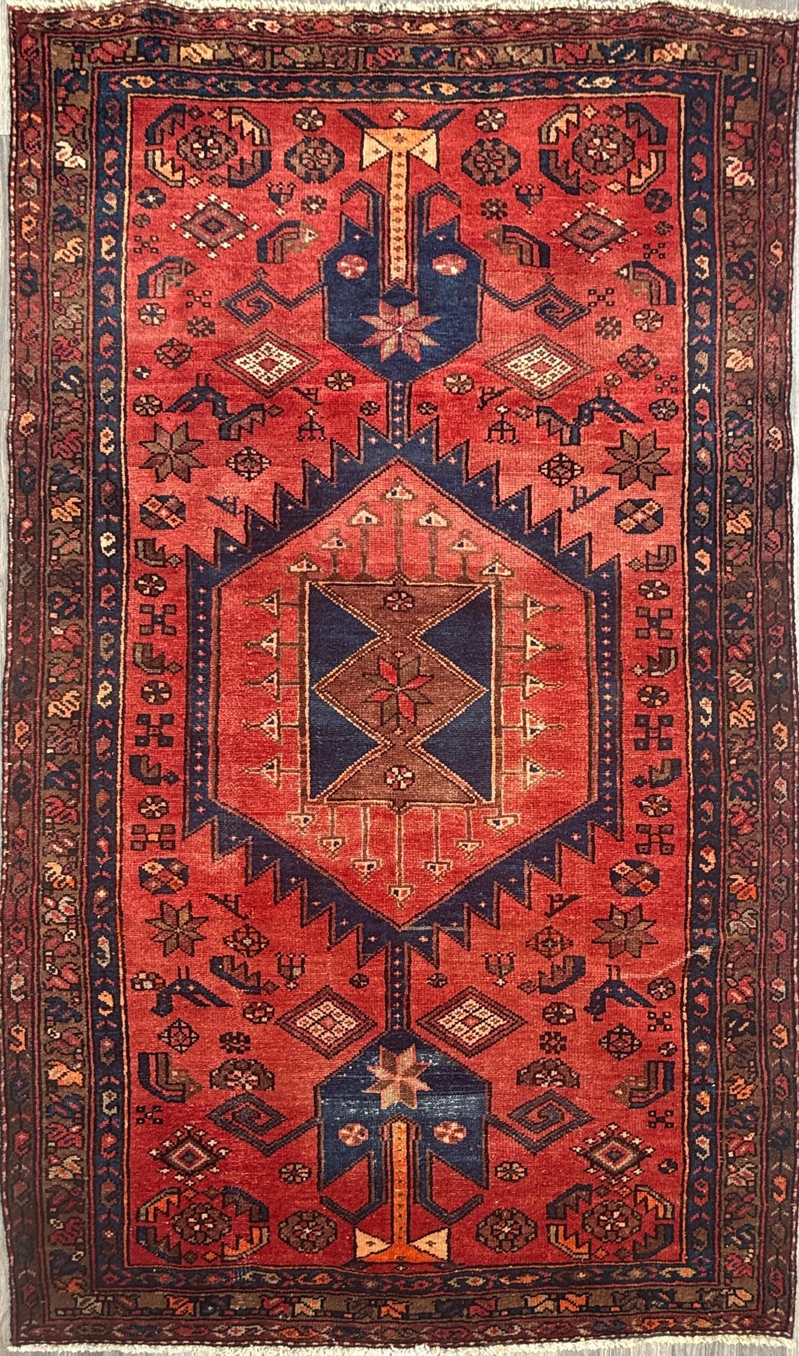 4x7 ft 1930s Vintage Tribal Wool Rug Hand-Knotted Anatolian Carpet