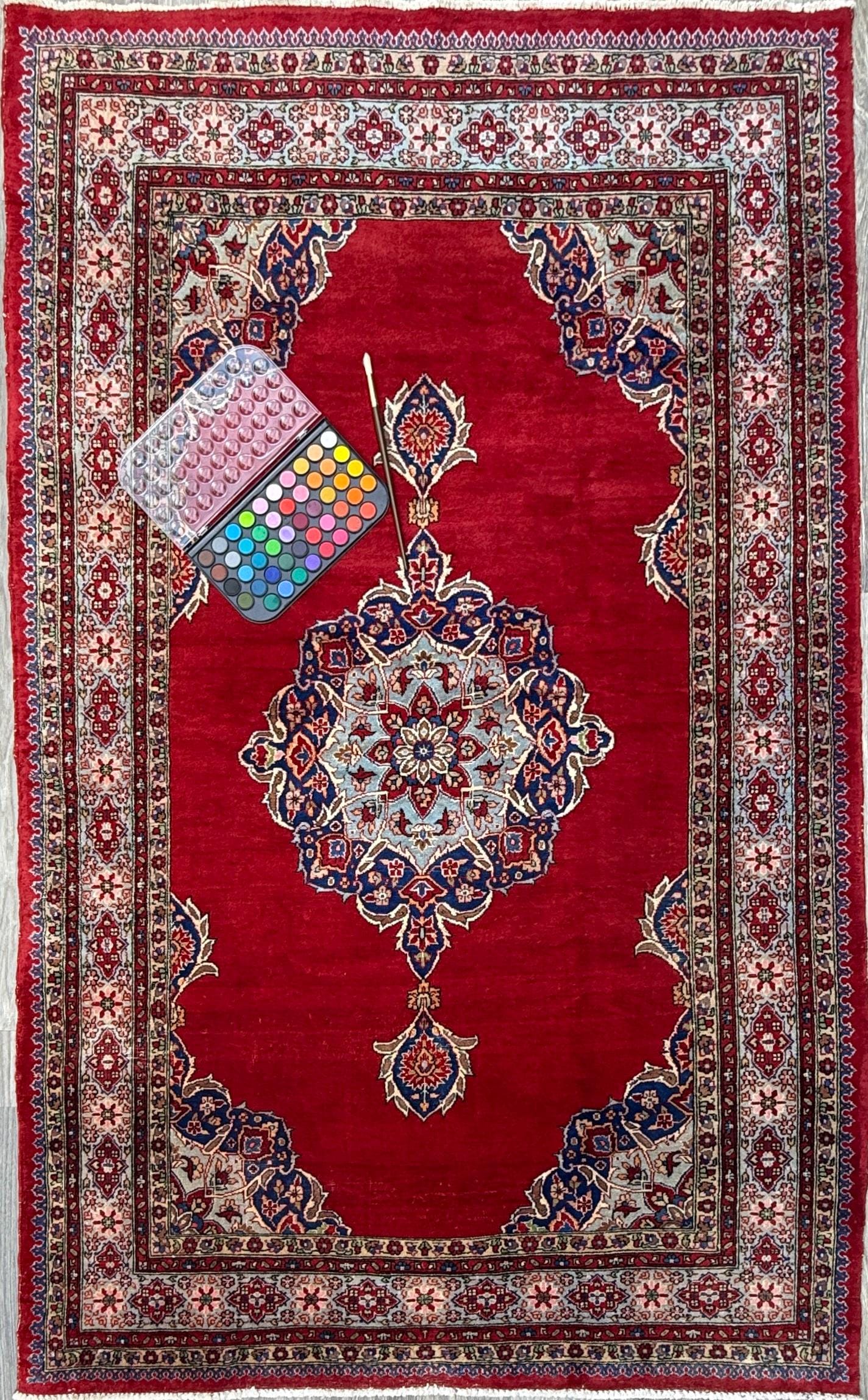 7x4 ft 1960s Amazing Hand Knotted Vintage Traditional Agra Wool Area Rug